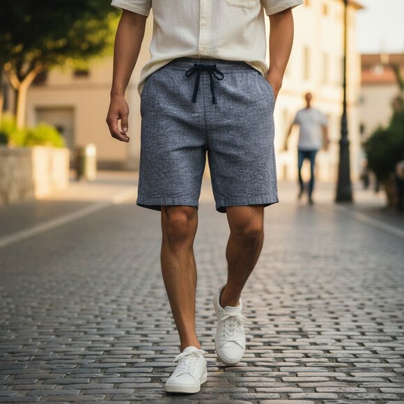 GAP Factory Men's Navy Blue Heathered Jogger Shorts Size L - Picture 1 of 10